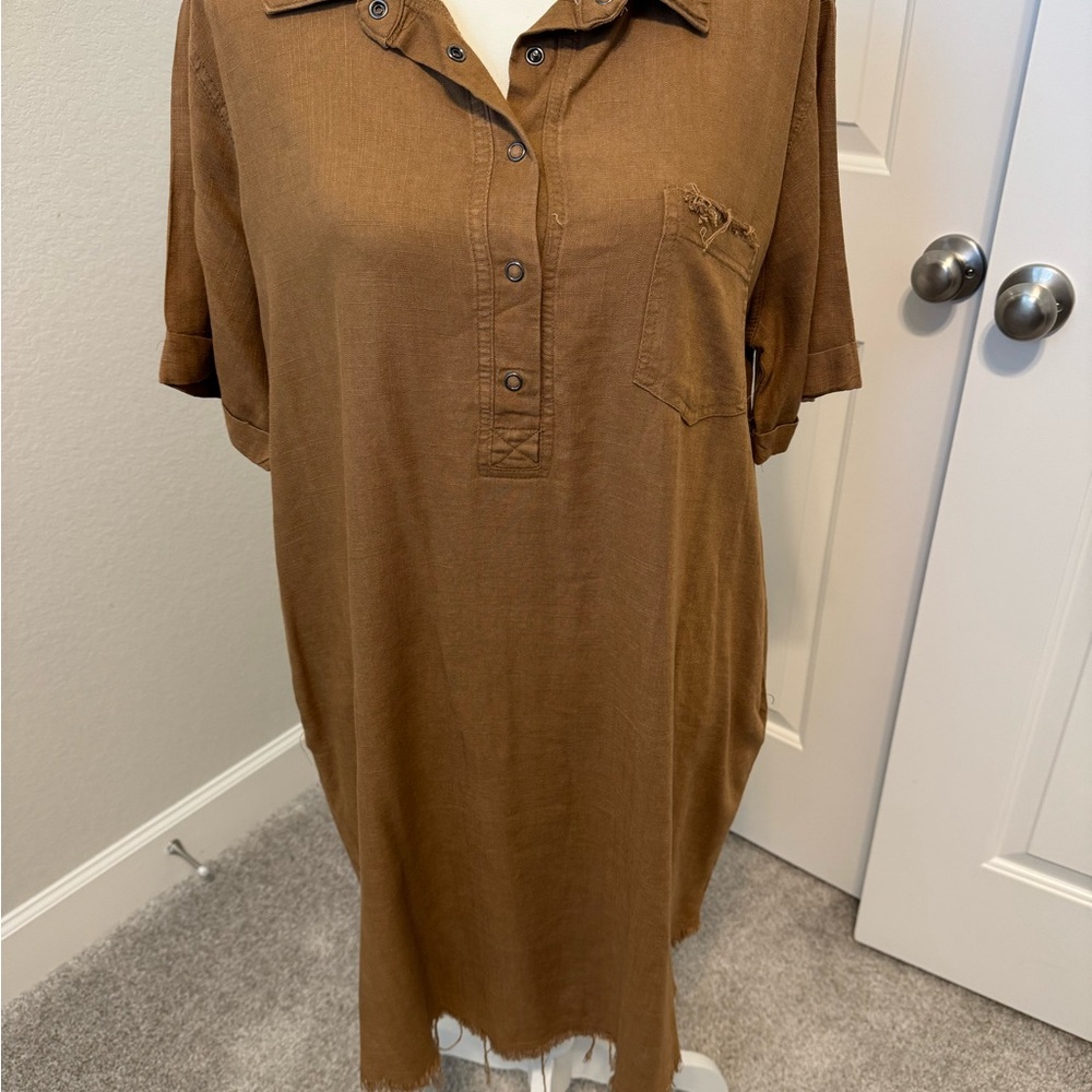 Elegant Brown Mini Shirt Dress